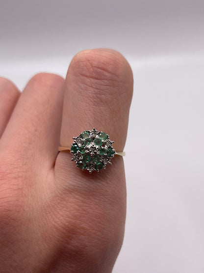 9ct gold emerald and diamond cluster ring