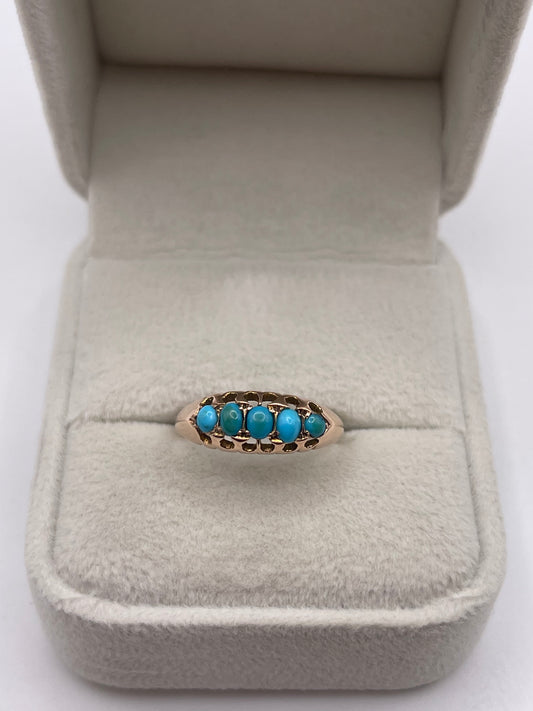 Antique 9ct rose gold turquoise ring