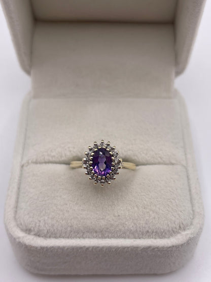 9ct gold amethyst and diamond ring