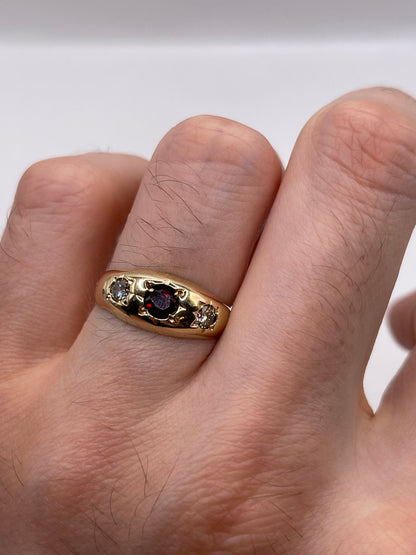 9ct gold garnet and diamond gypsy ring