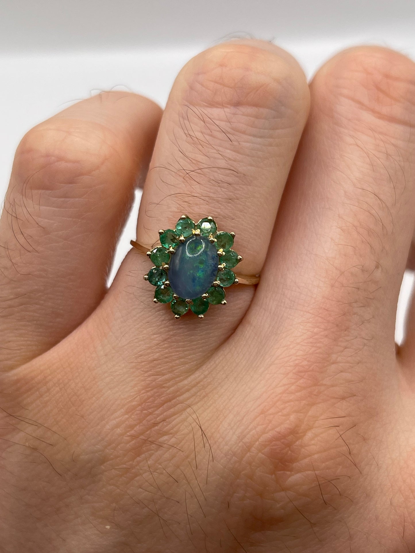 9ct gold black opal triplet and emerald ring