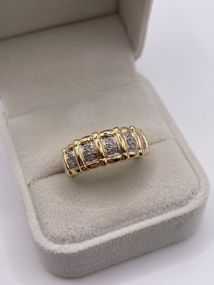 14ct gold diamond cluster bamboo ring