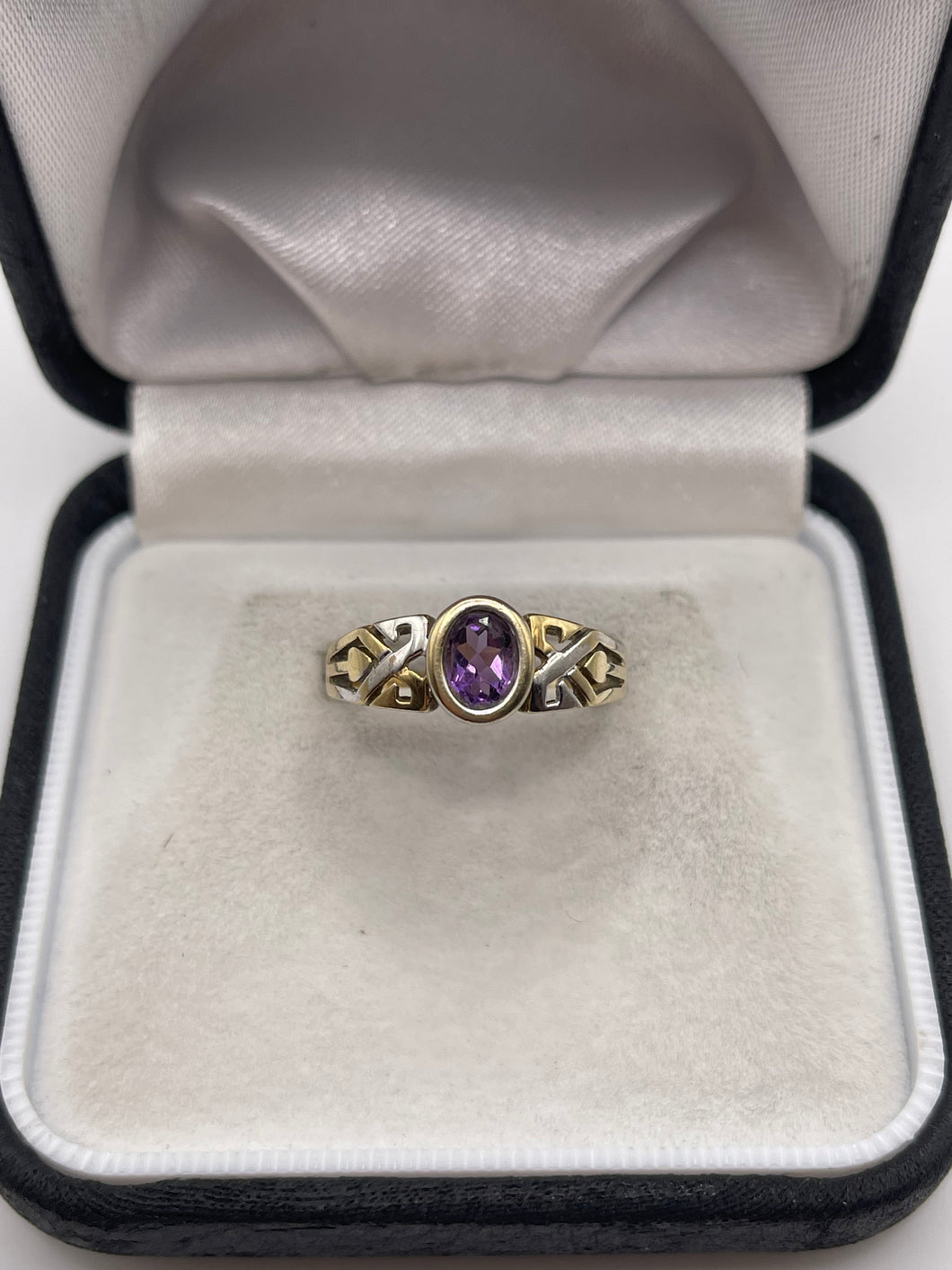 9ct two tone gold amethyst ring