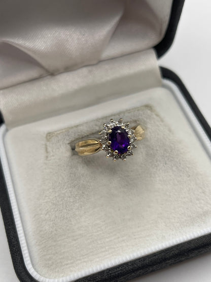 9ct gold amethyst and diamond ring