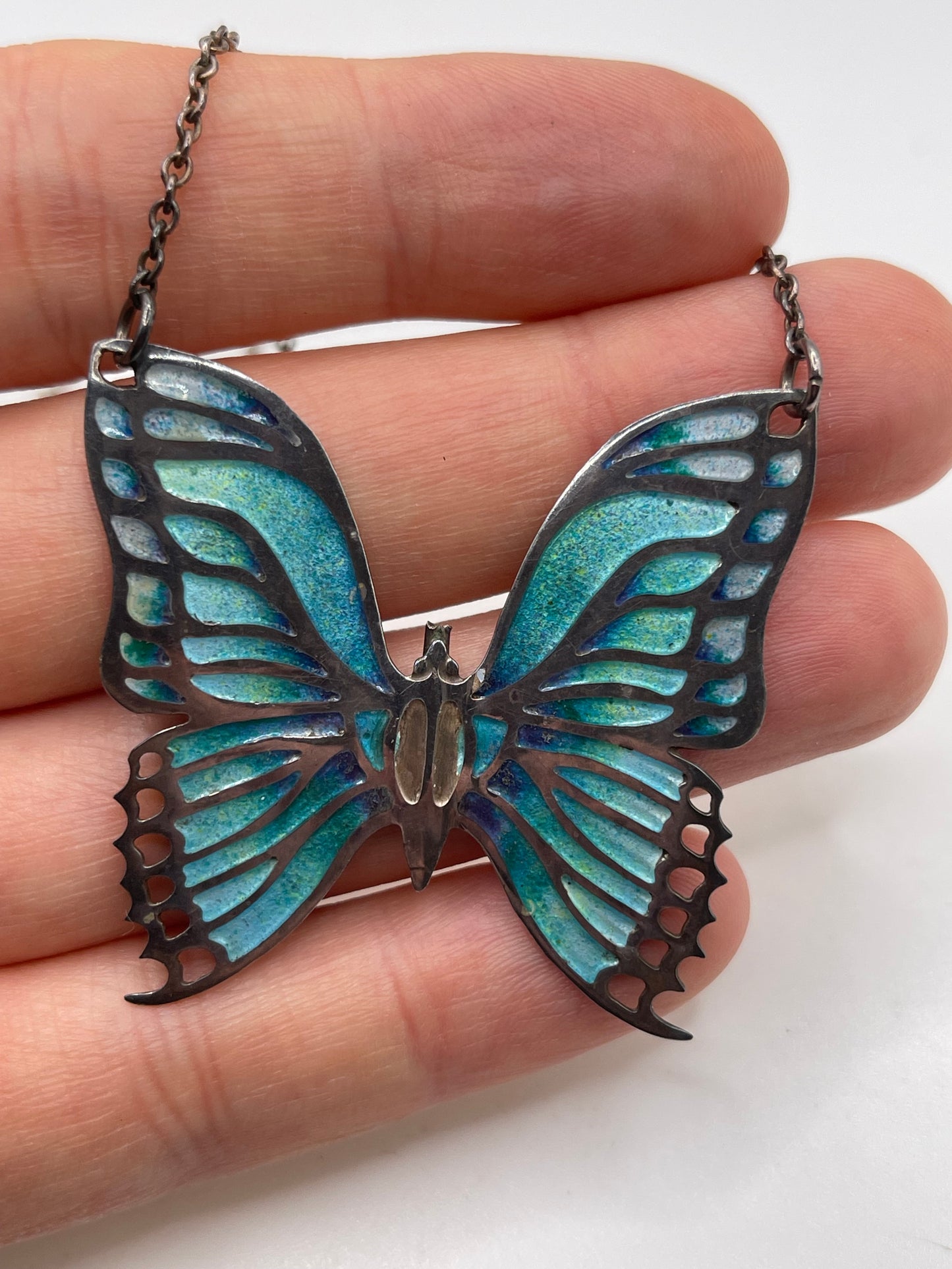 Norman Grant silver and enamel butterfly necklace