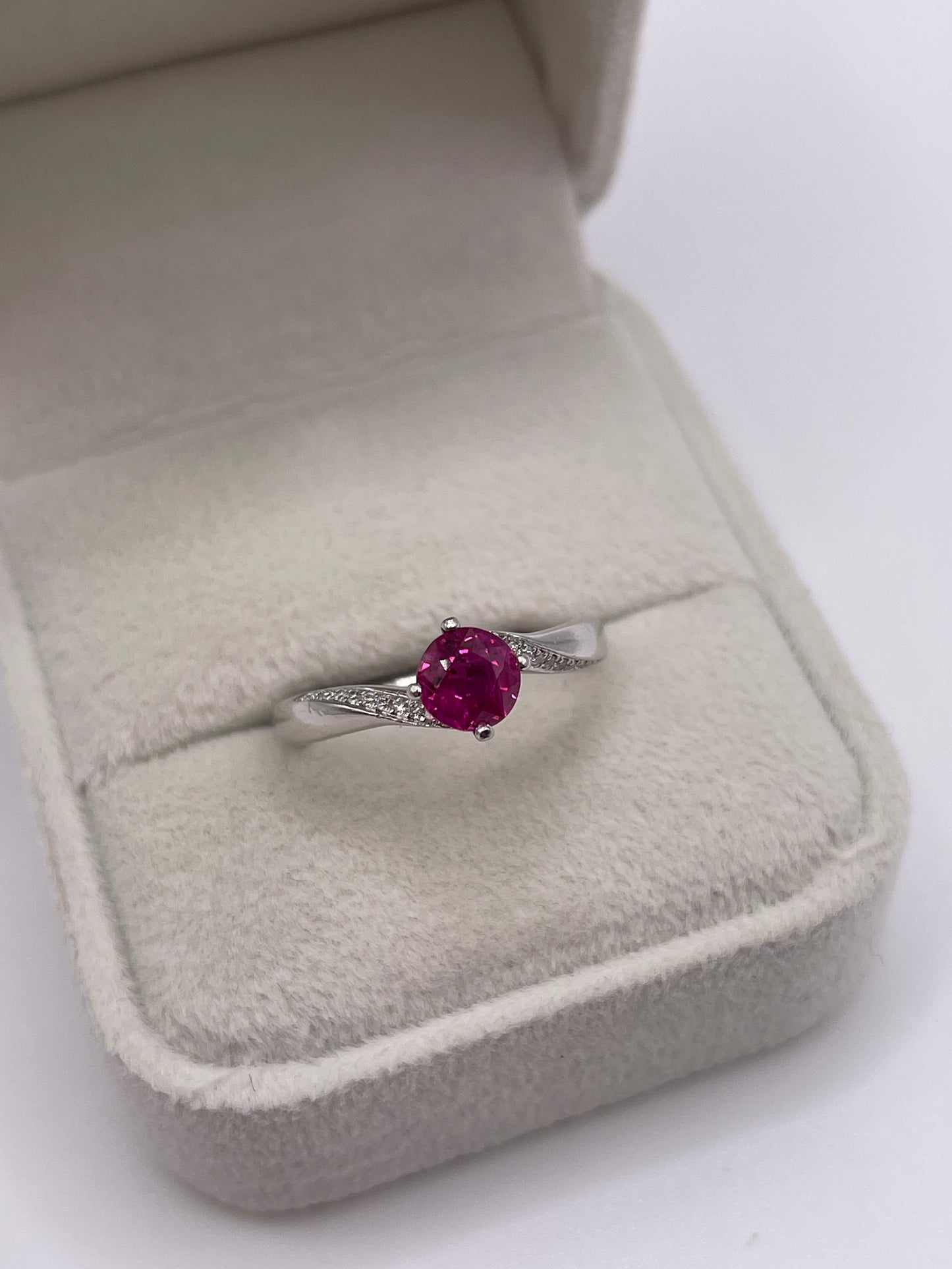 Platinum ruby and diamond ring