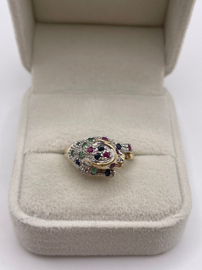 9ct gold multi gemstone and diamond ring
