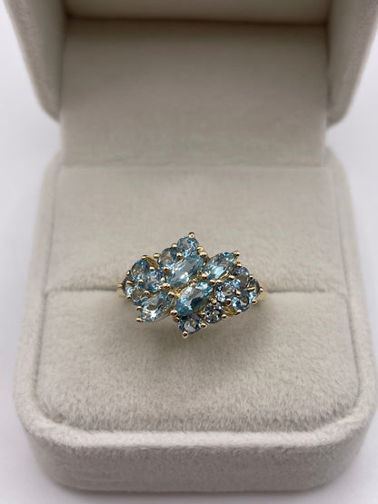 9ct gold blue topaz cluster ring