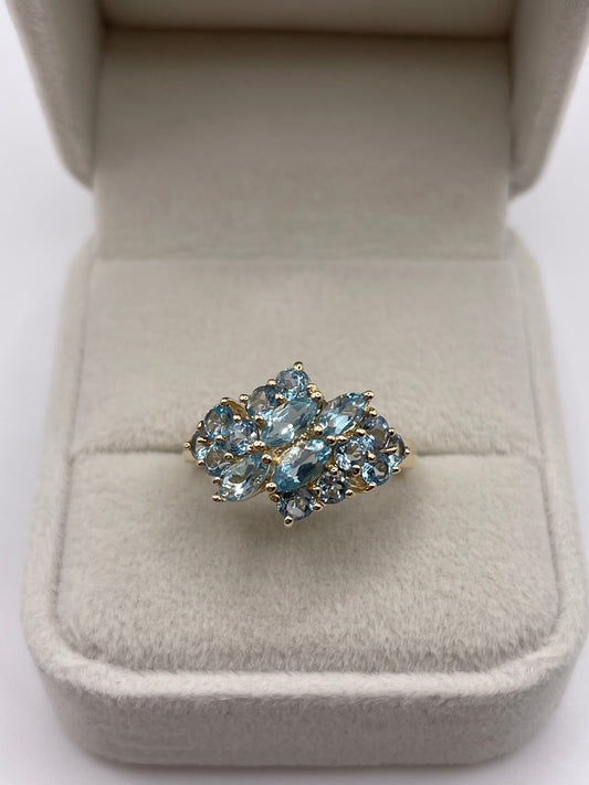 9ct gold blue topaz cluster ring