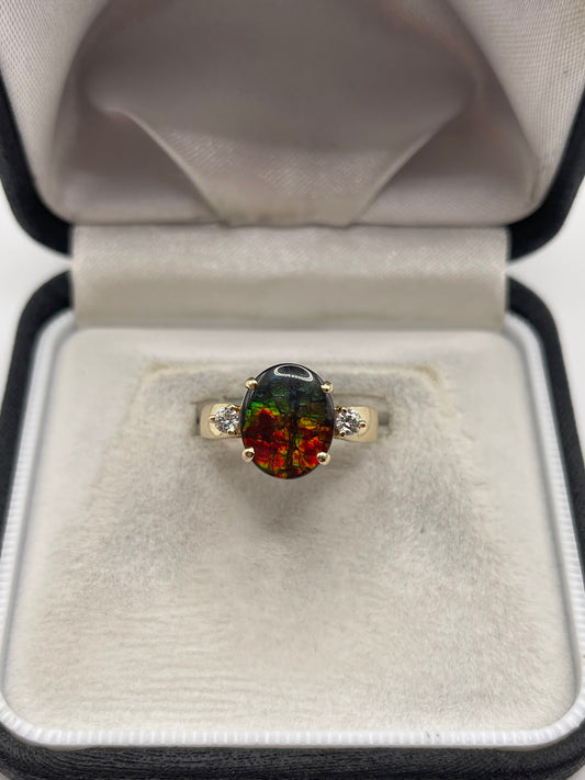 14ct gold ammolite and diamond ring