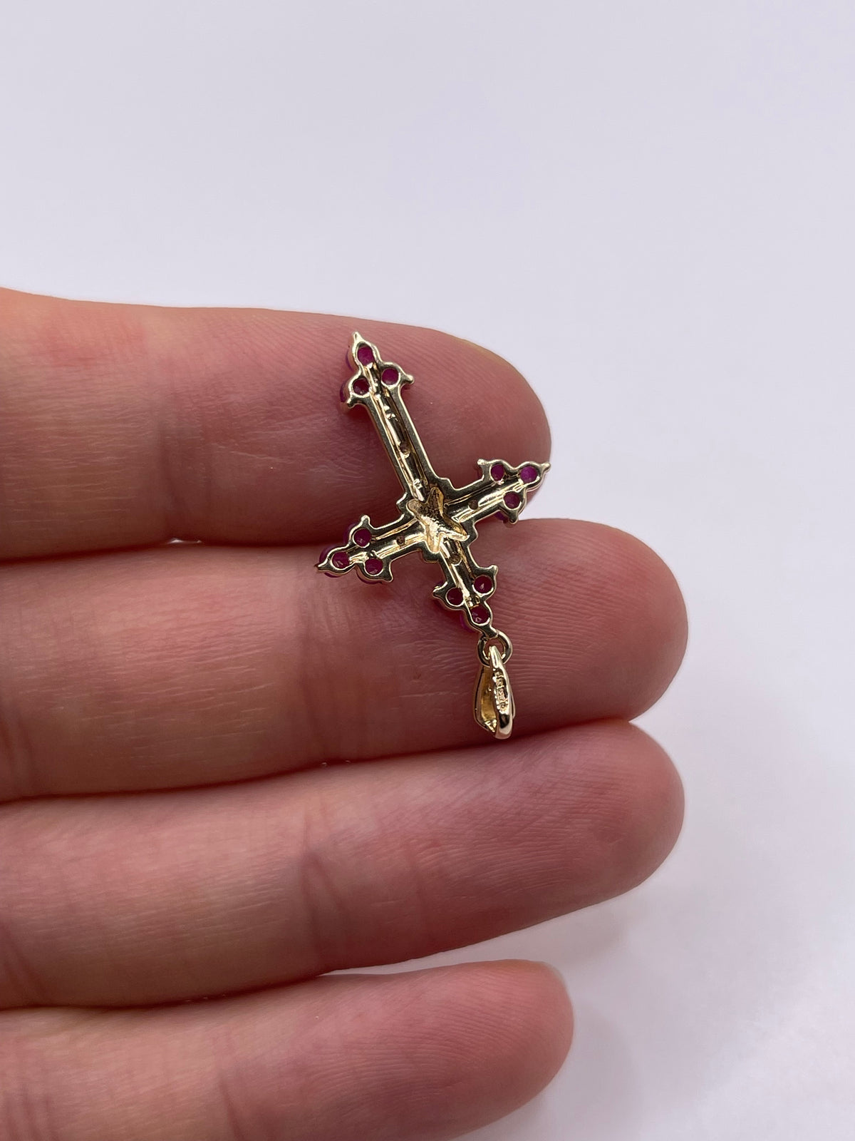 9ct gold ruby and diamond cross pendant