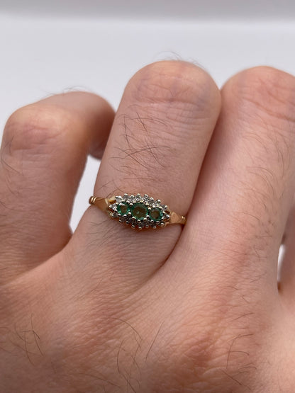 9ct gold emerald and diamond ring