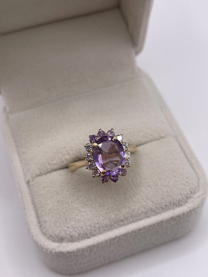 9ct gold amethyst and zircon ring