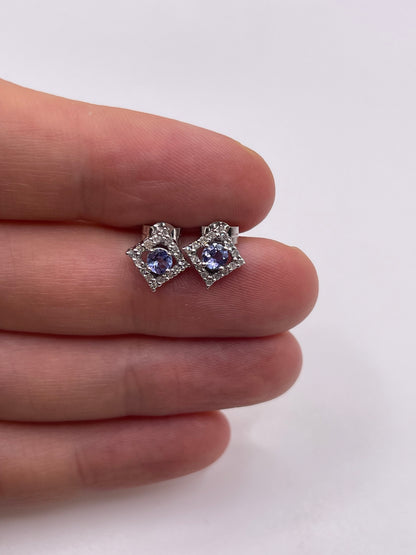9ct white gold tanzanite and diamond earrings