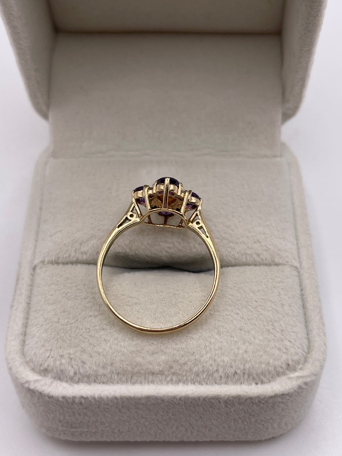 9ct gold opal, amethyst and diamond ring