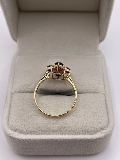 9ct gold opal, amethyst and diamond ring