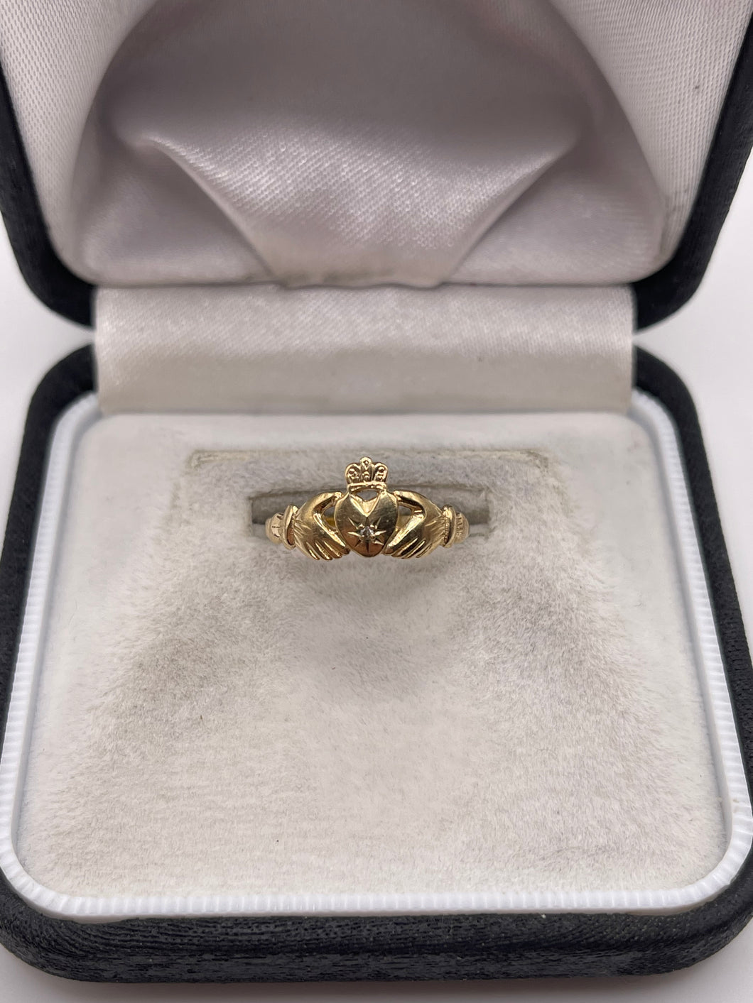 9ct gold diamond claddagh ring