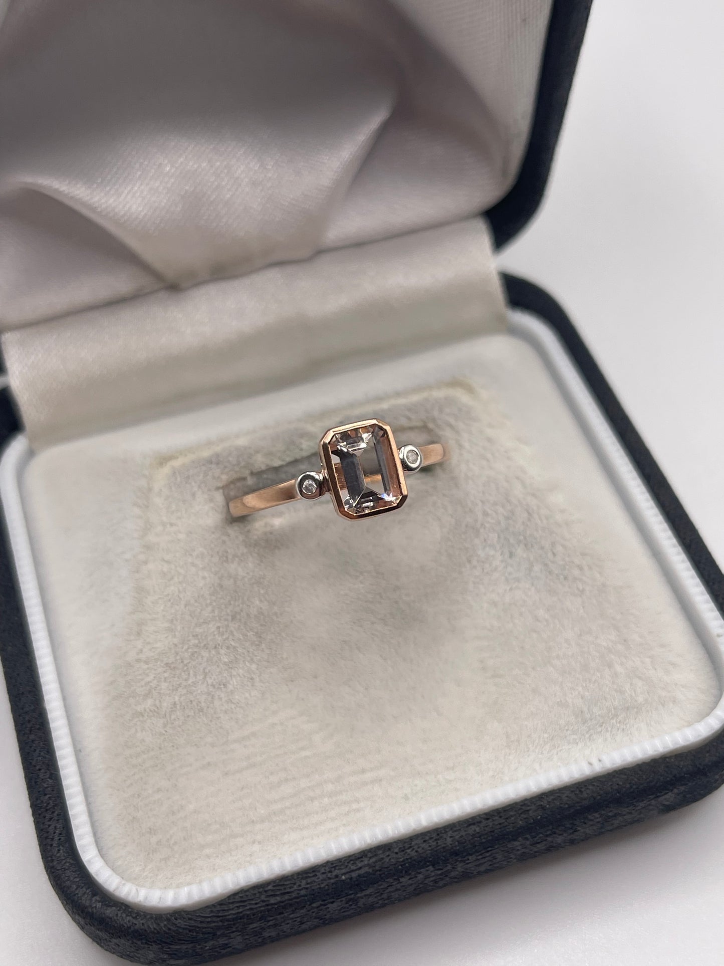 9ct rose gold morganite and zircon ring