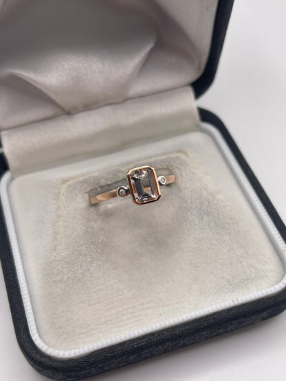 9ct rose gold morganite and zircon ring