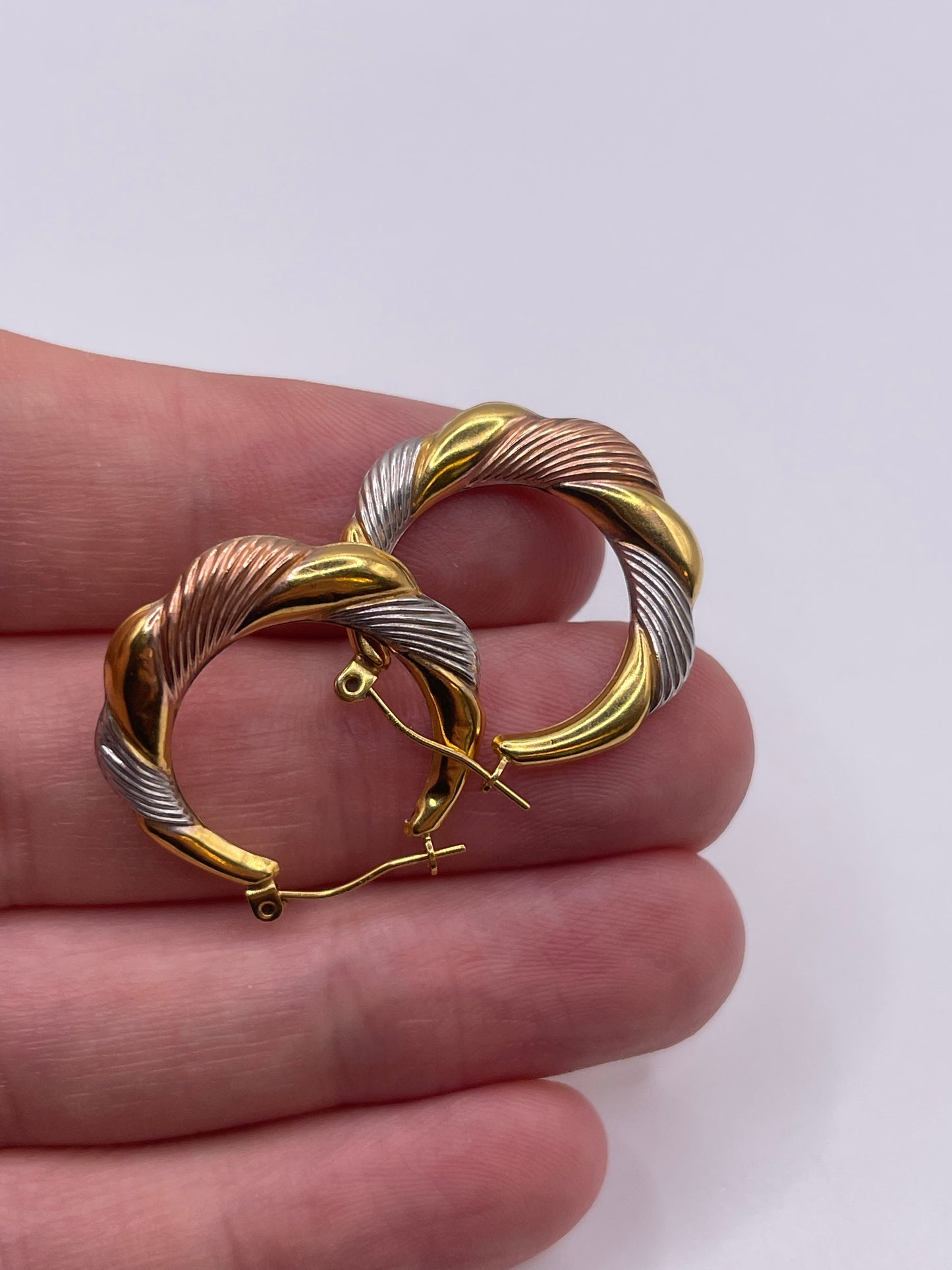 9ct tri gold creole earrings