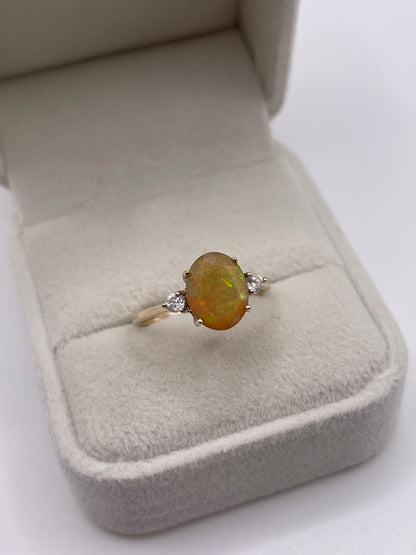 9ct gold opal and zircon ring