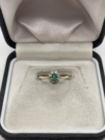 9ct gold emerald and diamond ring