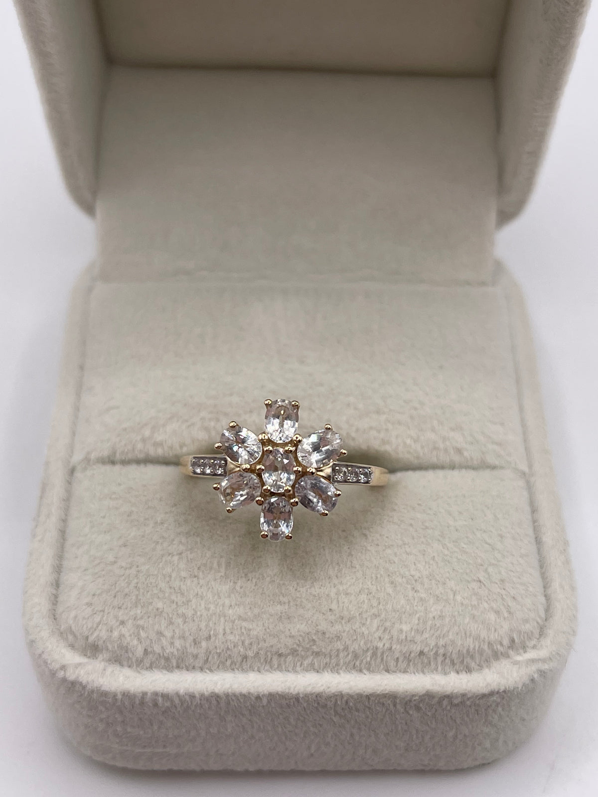 9ct gold white zircon cluster ring