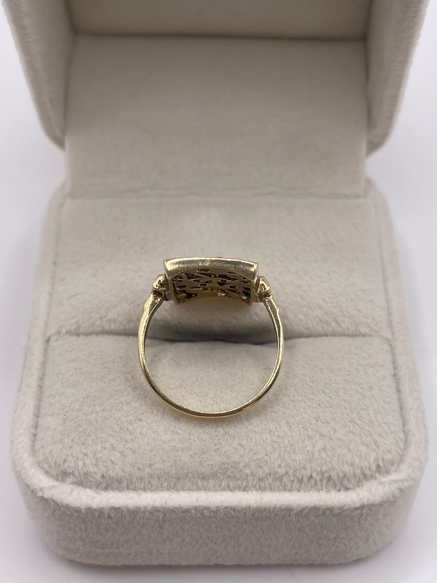 9ct gold ruby, emerald and pearl ring