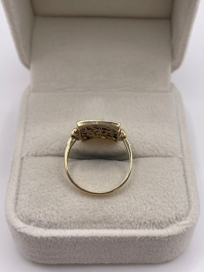 9ct gold ruby, emerald and pearl ring