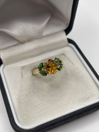 9ct gold citrine and diopside ring