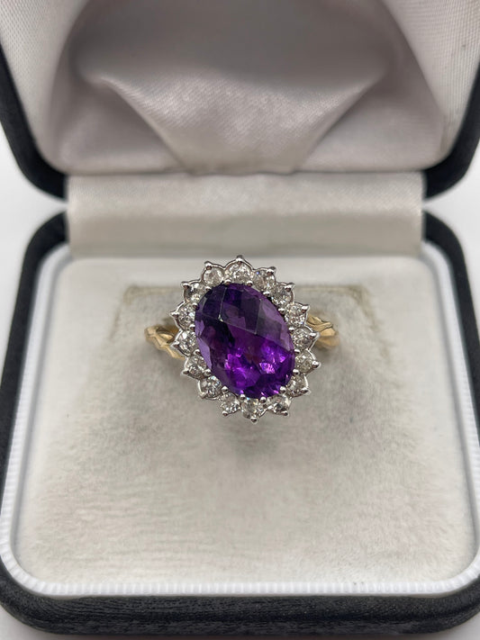 9ct gold amethyst and diamond ring