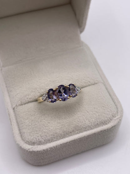 9ct gold iolite and diamond ring