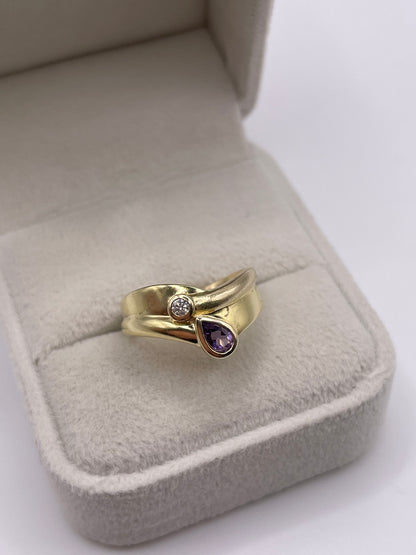 9ct gold amethyst and diamond ring