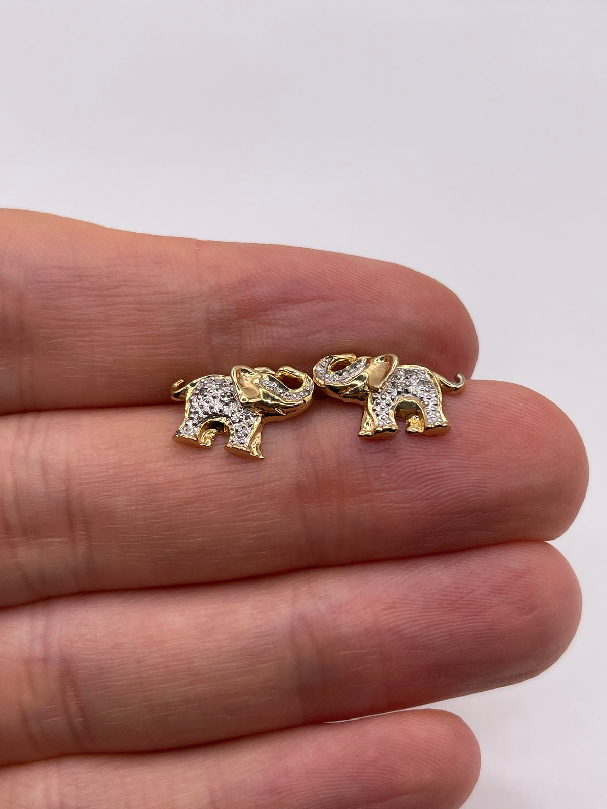 9ct gold diamond elephant earrings