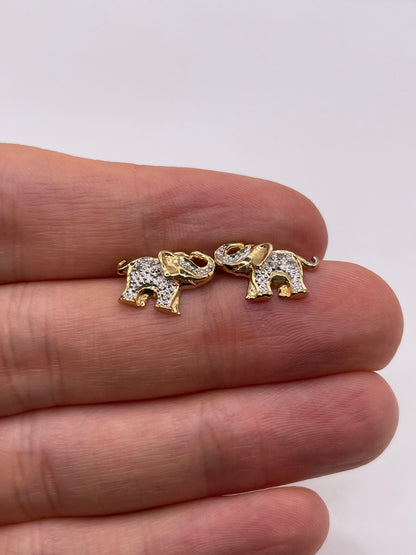 9ct gold diamond elephant earrings