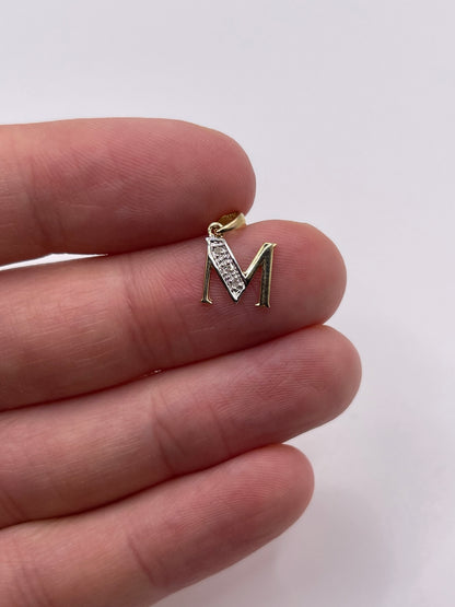 9ct gold diamond initial M pendant