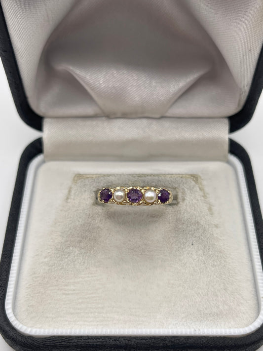 9ct gold amethyst and pearl ring
