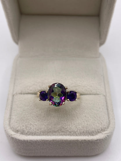 9ct gold mystic topaz and amethyst ring