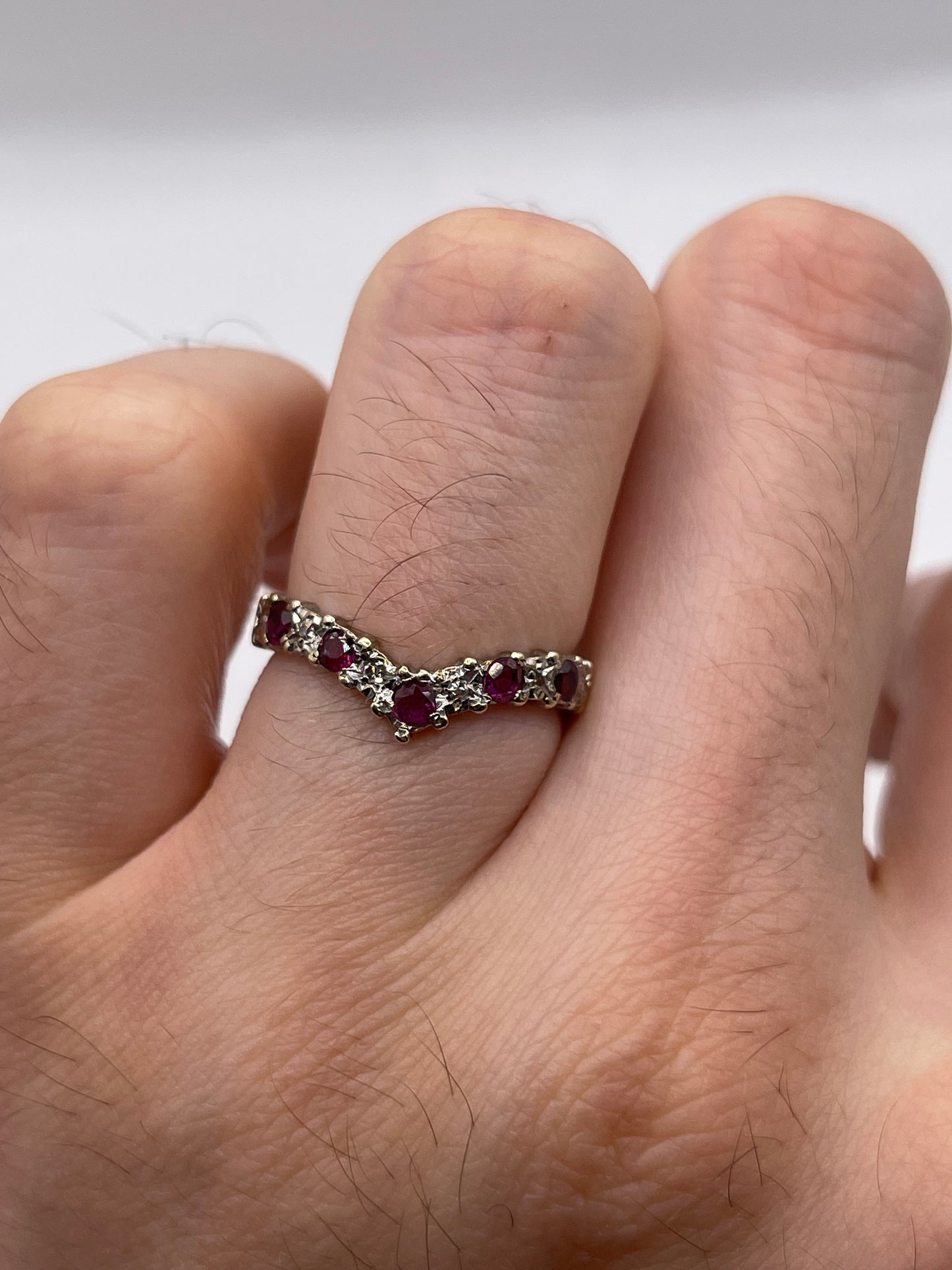 9ct gold ruby and diamond wishbone ring