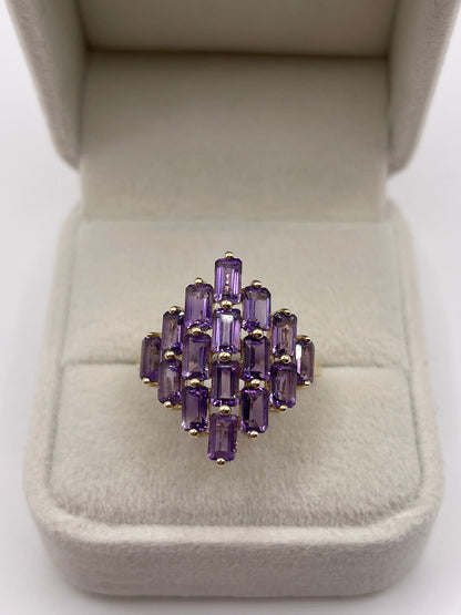 9ct gold amethyst cluster ring