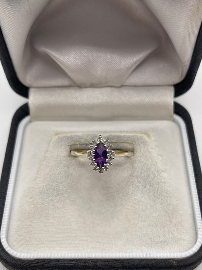 9ct gold amethyst and diamond ring