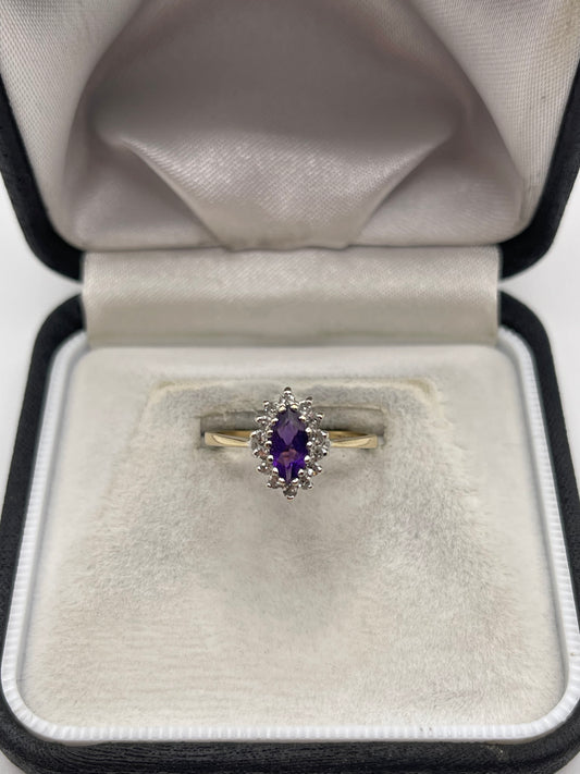 9ct gold amethyst and diamond ring