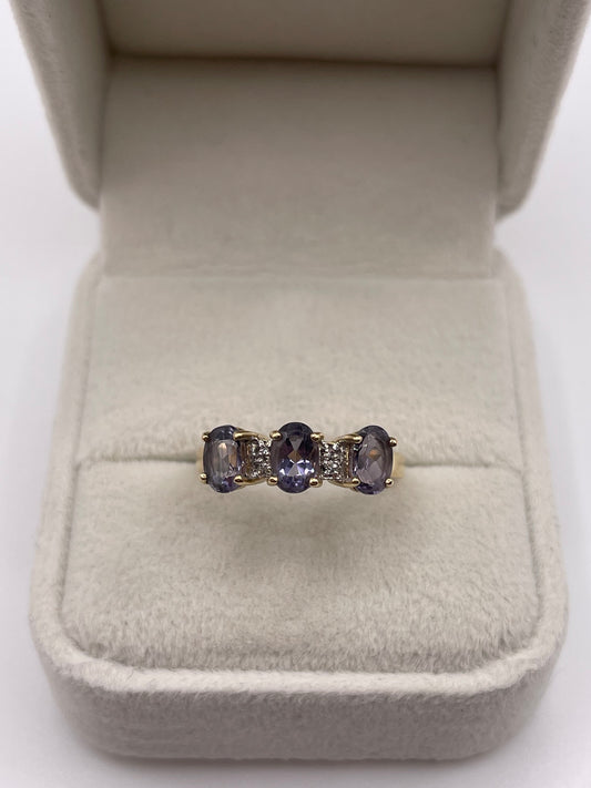 9ct gold iolite and diamond ring
