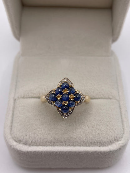 9ct gold cabochon sapphire and diamons ring