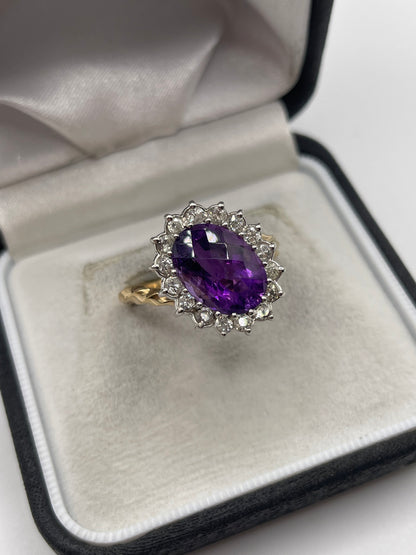 9ct gold amethyst and diamond ring