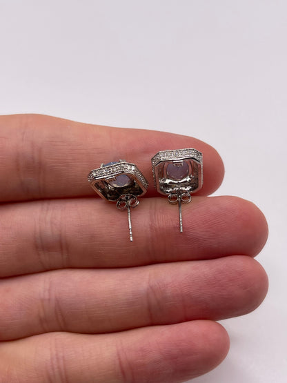 9ct white gold quartz and diamond earrings