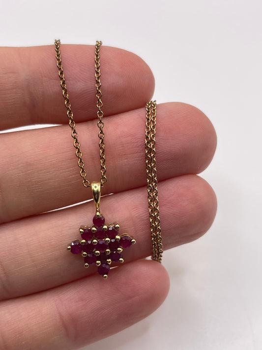 9ct gold ruby cluster necklace