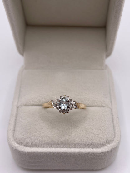 9ct gold aquamarine and diamond ring