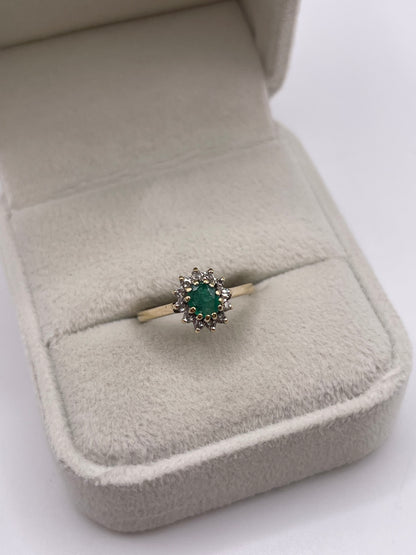 9ct gold emerald and diamond ring