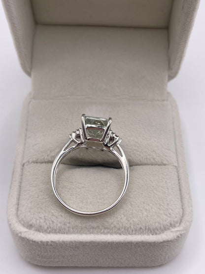 9ct white gold green amethyst and diamond ring